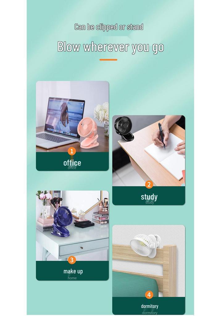 USB Rechargeable Silent Clip-On Fan: Portable Mini Desktop with Strong Airflow