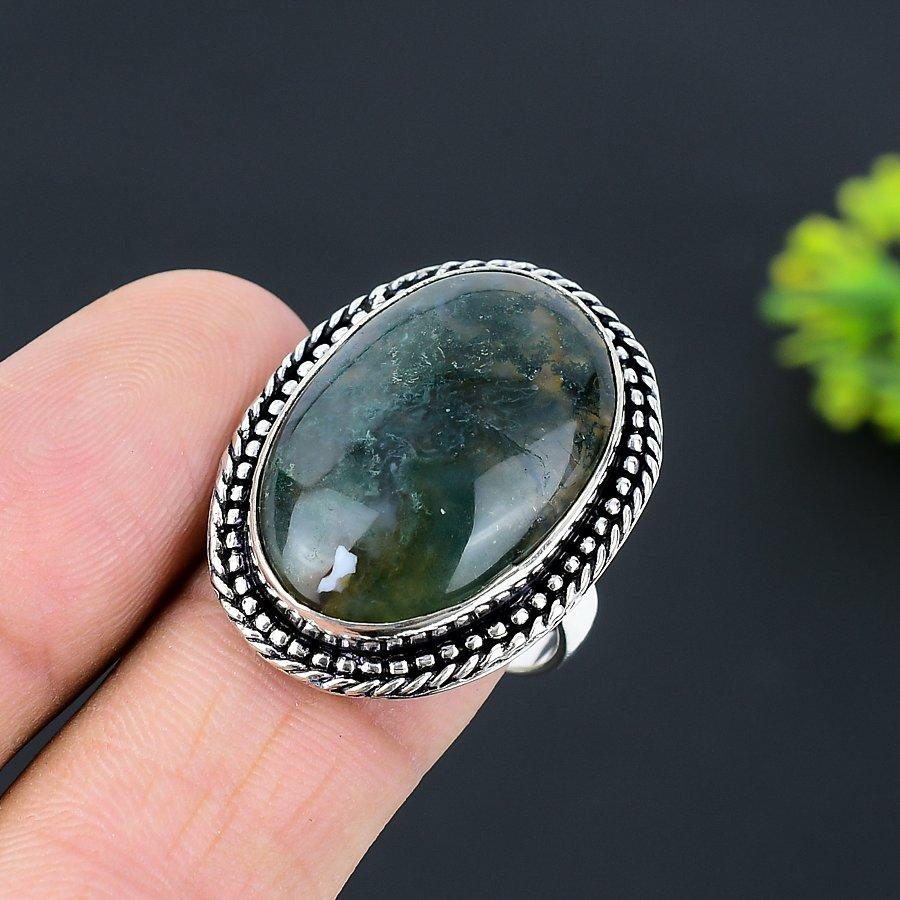 Moss Agate Gemstone 925 Sterling Silver Gift Jewelry Ring Size 9