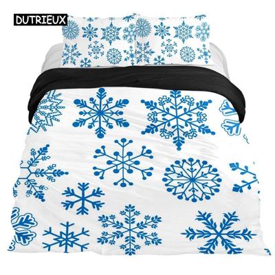 Schneeflocken Bettbezug Set Winterthema Weihnachtliche Illustration Kaltwetter-Saison Einzelbettwäscheset King Size Weicher Bettdeckenbezug