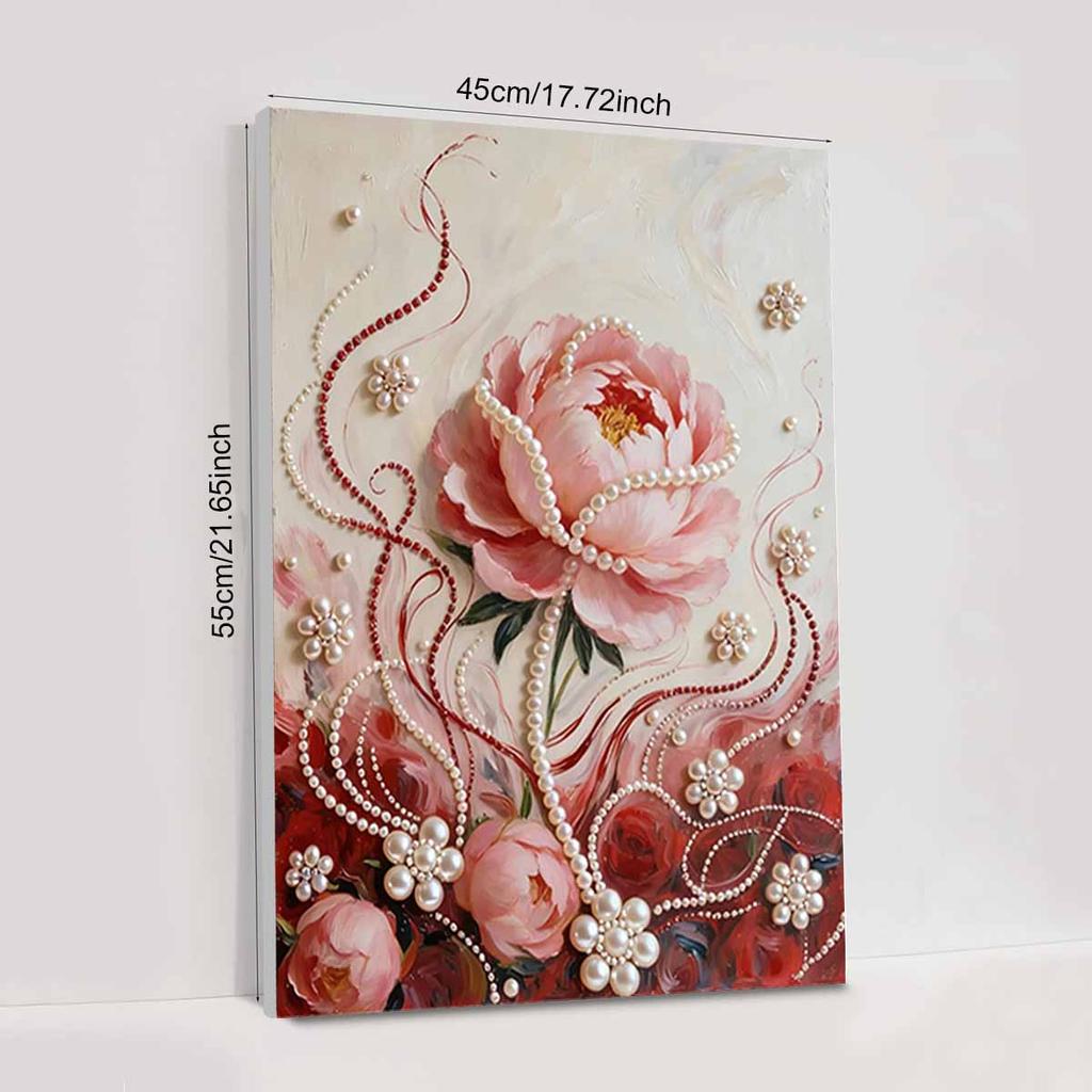 Crystal Pearl Painting 5D DIY Frame Decoration Painting Red Flower Home Wall Decoration Transparent Pearl Gemstone Painting Picture Art Crafts