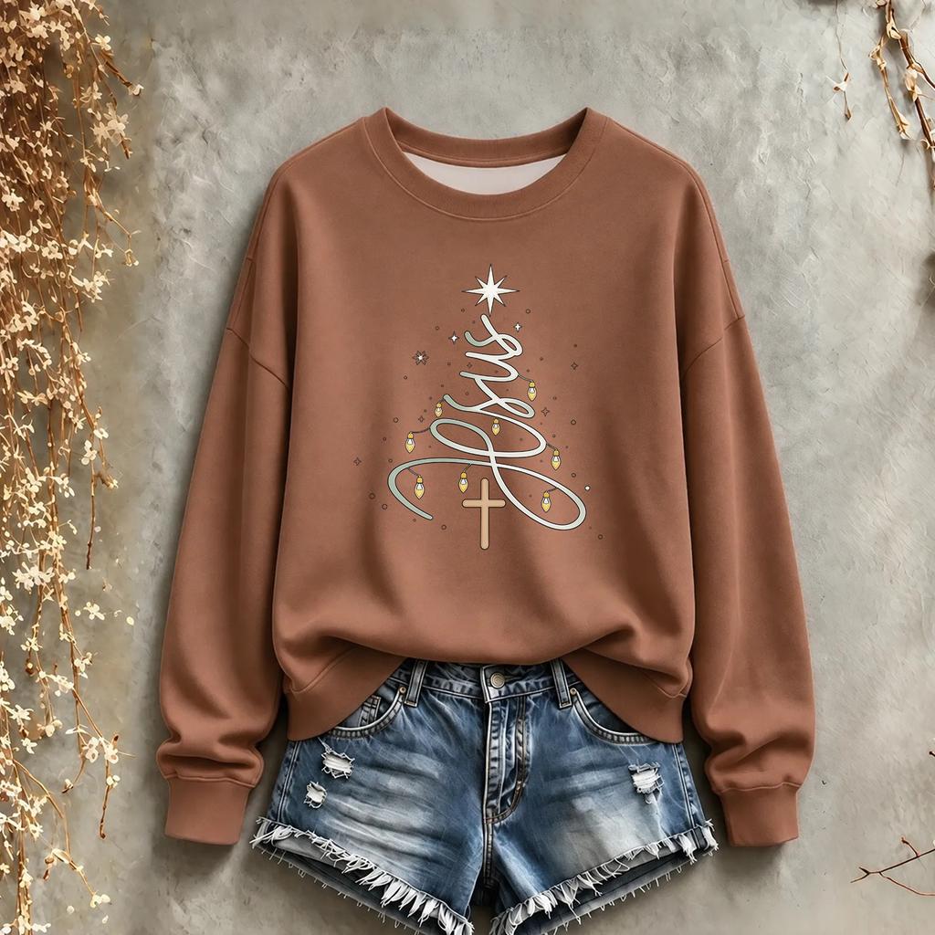 Women's Christmas Graphic Print Long Sleeve Crewneck Sweatshirt for Holiday Casual Wear
