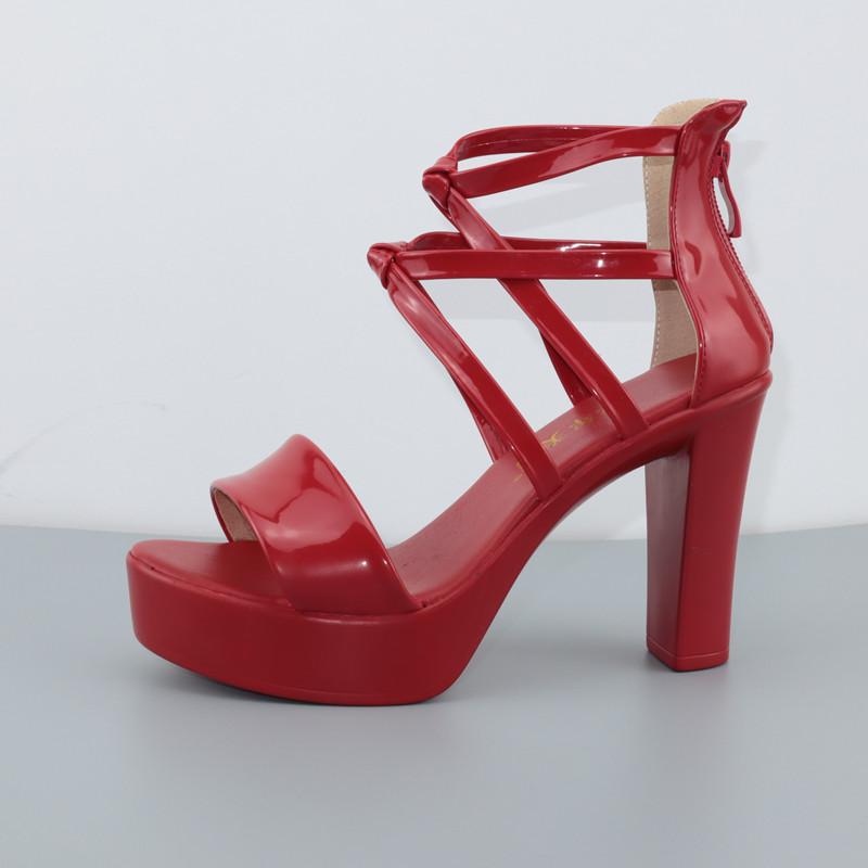 Big Size 32-43 Block Heel Platform Sandals Women Wedding Shoes Summer High Heels Gladiator Sandals Patent Leather Sandals