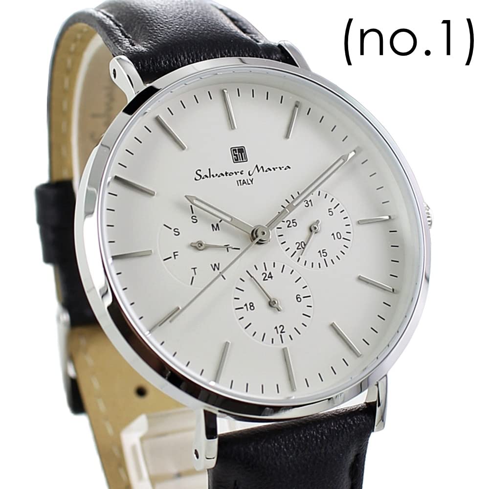 Salvatore Marra Leather Watch for Men and Women, Analog, Date, Calendar, Selectable Series, SM22102 [Official Japanese Product] (White x Black)