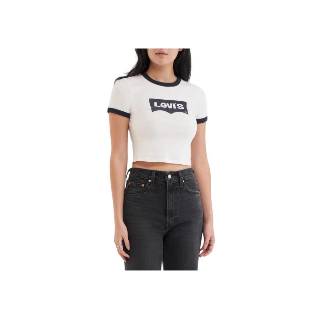 Levis Logo Print Round Neck Short Sleeve T-Shirt Women T-Shirts White A3523-0068