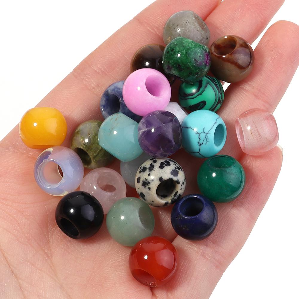 5pcs/Lot 12mm Natural Stone Beads for Jewelry Making Malachite Amethyst Tiger Eye Agate Crystal Big Hole Beads DIY Bracelet