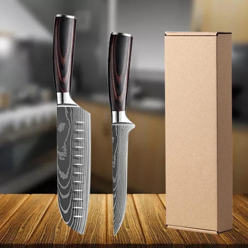 WXCOO Japanese Kitchen Chef's Knife Damascus Kitchen Steel Stainless Fish Fillet Slicing Santoku Knife Meat Cleaver Knife