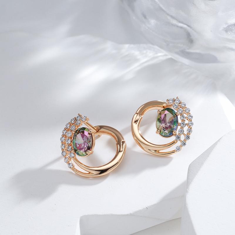 New  Rose Gold Color Drop Earrings For Women Unusual Colourful Natural Zircon Flower Earrings Fashion Vintage Jewelry