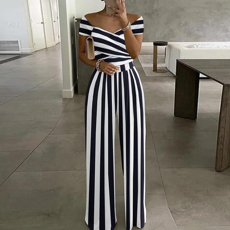 Women's Casual One Shoulder High Waisted Printed Jumpsuit Commuter Outfit Temperament