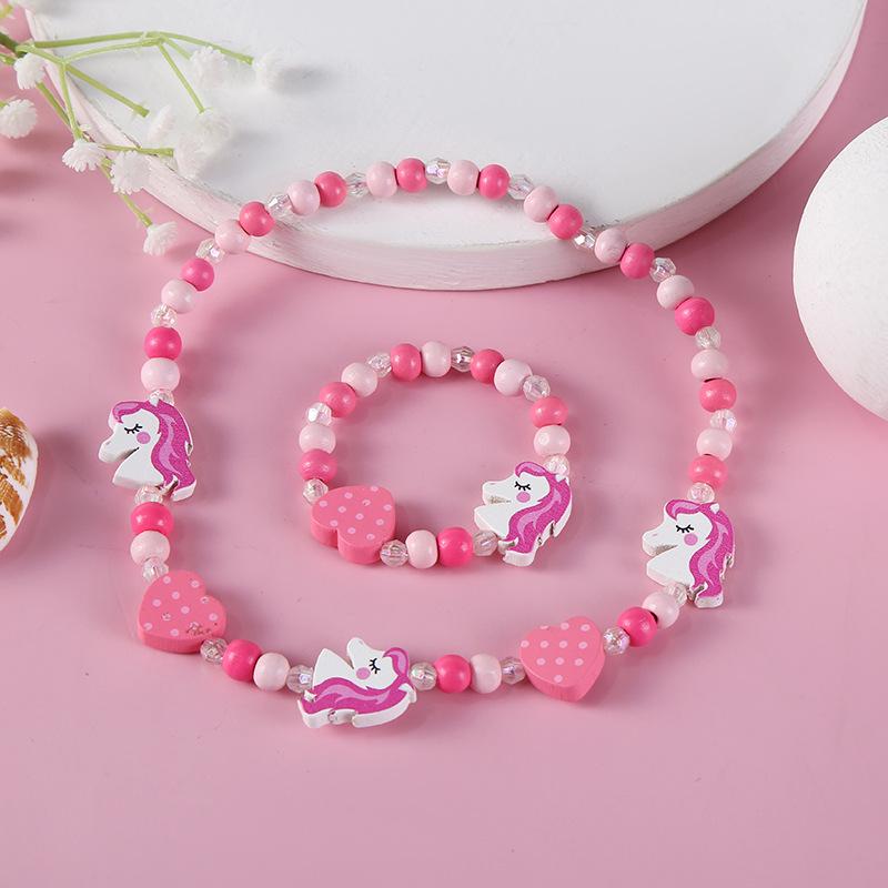 Korean Style Kids Wooden Beaded Jewelry DIY Set: Bracelet & Necklace Kit