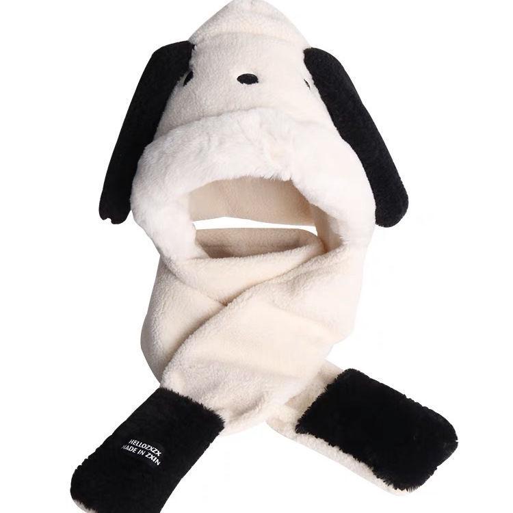Women's Cute Bear Plush Hooded Snood with Warm Gloves and Scarf Set