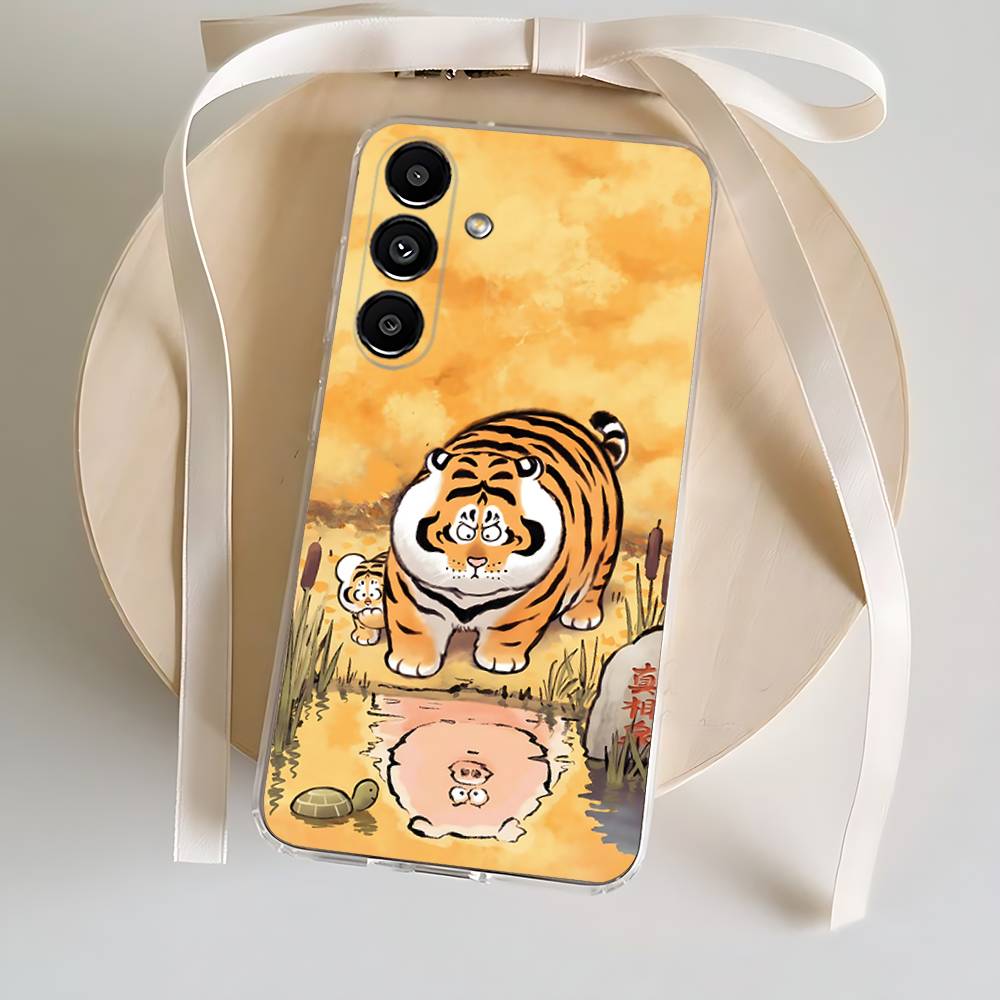 

Fat Tiger Phone Case For Samsung S24,30,21,22,23,20 FE,lite,PIus,Ultra,5G,Note,9,10 Transparent Cover SamsungS10lite2019