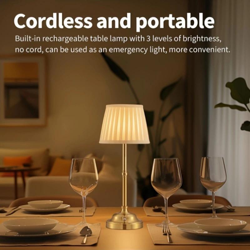 Modern Gold Dimmable Dining Table Atmosphere Night Light Bedside Rechargeable Fabric Cordless Led Table Lamp