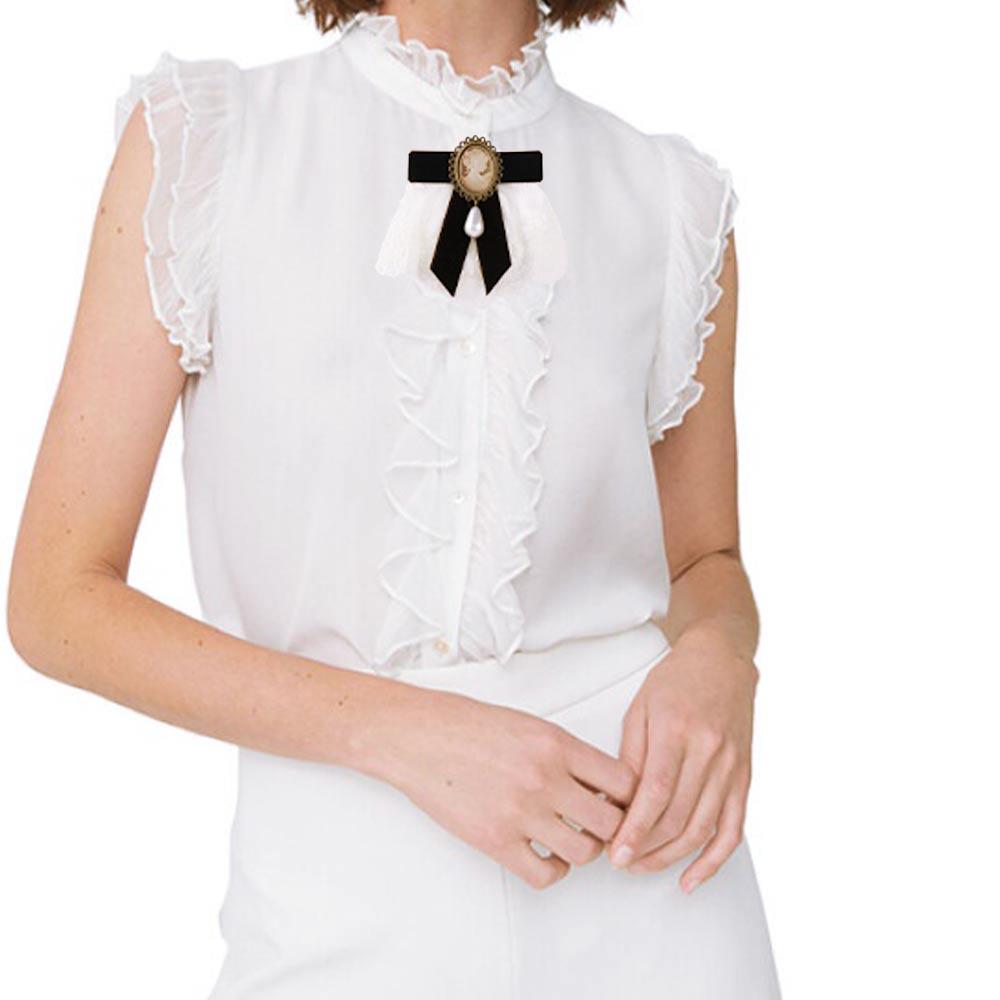 Christmas Bowknot Velvet Ribbon Vintage Queen Cameo Pearl Girls Brooch Elegant Lace Brooch