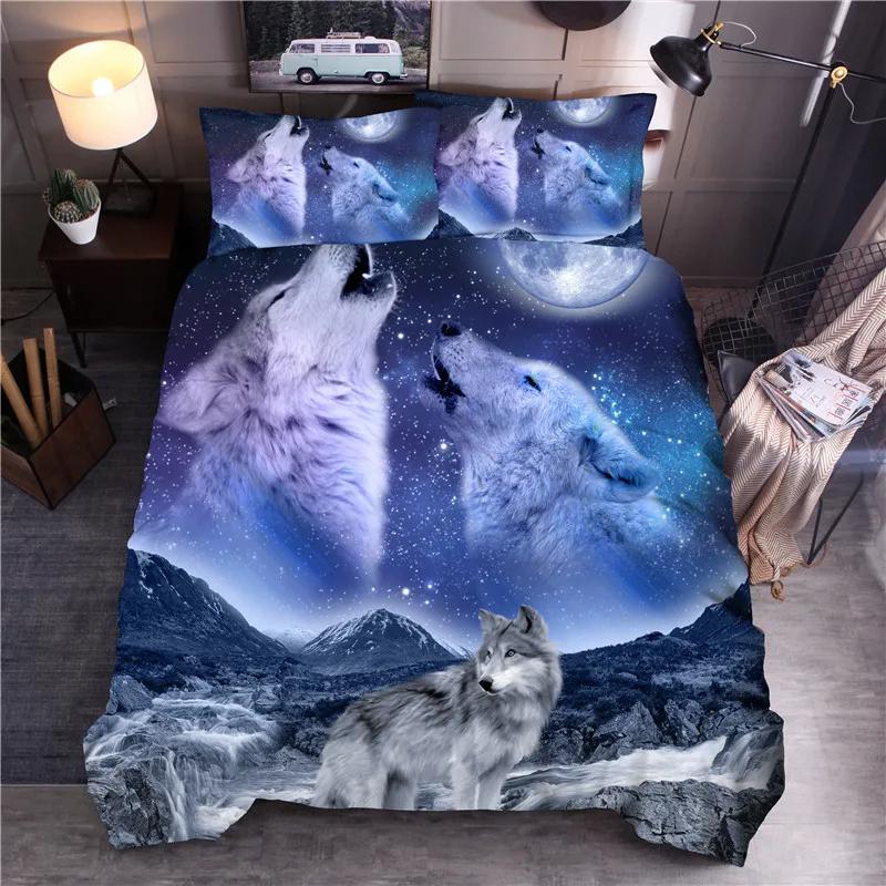 Animal Polyester Duvet Cover Set King Queen Twin Full Size Wild Animals Wolf Lion Fox Tiger 3D Print For Boys Bedding Set