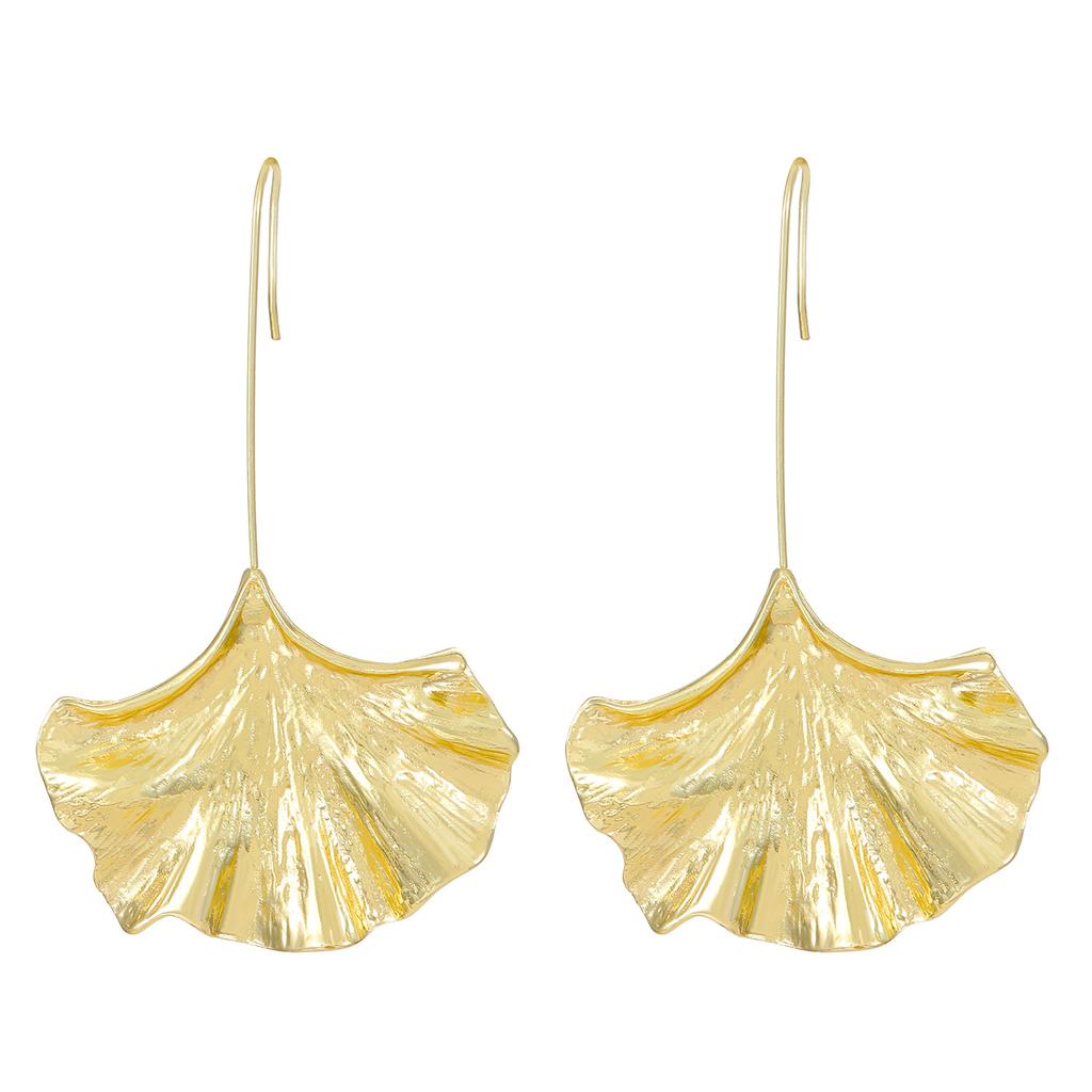 Vintage Ginkgo Leaf Long Earrings For Women Exaggerated Textured Metal Fashion Trend Jewelry