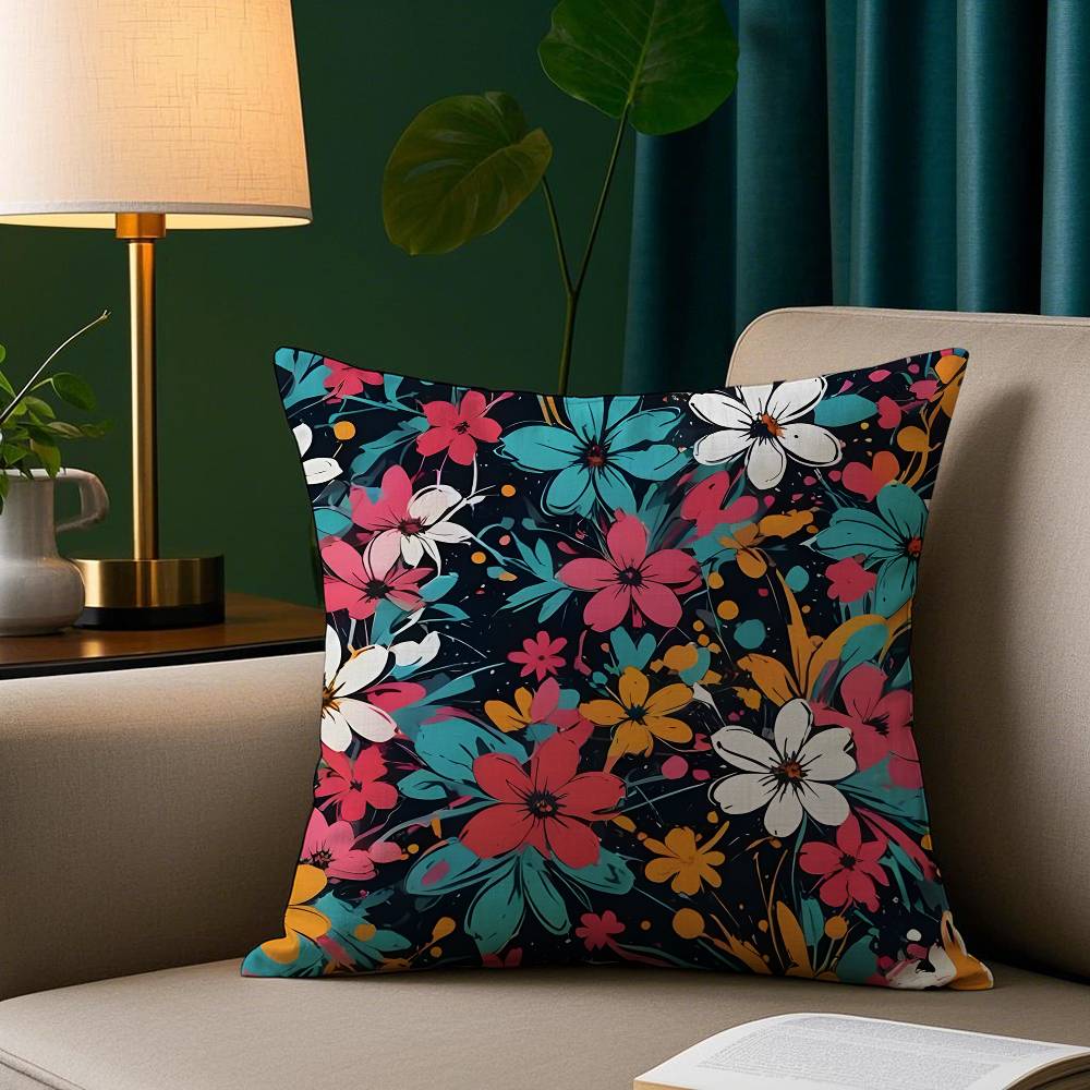 Colorful Flowers Pillow Case Plush Fabric Soft Pillowcase Double Sided Print Sofa Cushion Cover Throw