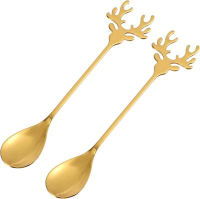 2 Stück Weihnachten Edelstahl Hirschkopf Form Kaffeelöffel Dessert Süßigkeiten Rührlöffel Teelöffel .