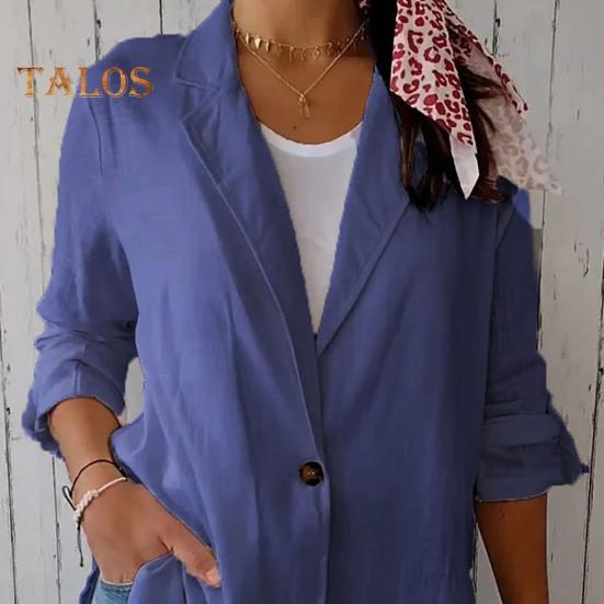 Dámský oblek Kabát Klopa Dlouhý rukáv Jedno tlačítko Volný Kabát Jednobarevný Tenký Pracovní Kabát Kabát Pracovní Oděvy