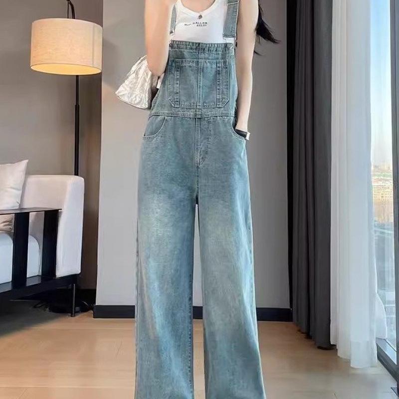 

Women s Retro Wide-Leg Denim Overalls - New for Spring/Autumn 2025, Age-Reducing, Frayed, Loose Fit, Straight-Leg, Floor-Length Workwear Pants Large