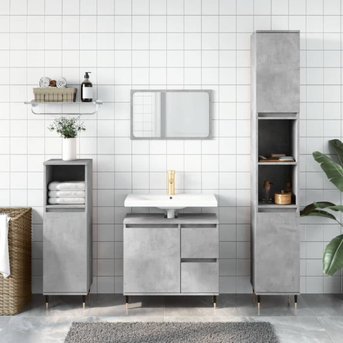 VidaXL Ensemble de meubles de salle de bain 3 pcs gris béton 3190225