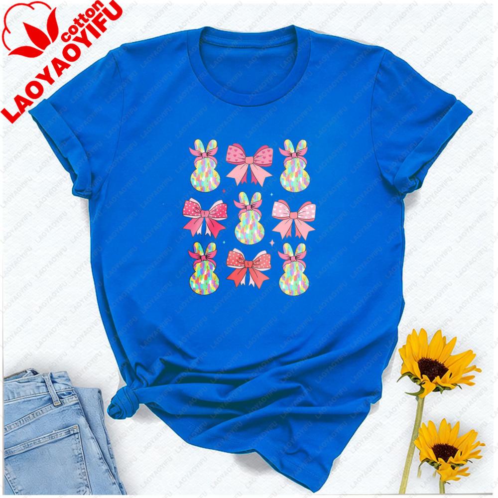 Cute Easter Bunny Pink Bows Coquette Aesthetic TShirt Unisex Crewneck Perfect for Spring Celebrations Family Easter Egg