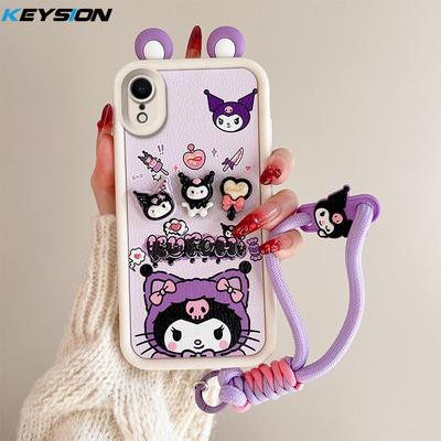 KEYSION Cute Ear 3D Cartoon Case for iPhone XS Max X with Bracelet Soft Silicone Shockproof Phone Back Cover for iPhone XR