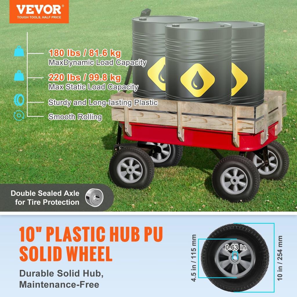 Solid PU Run-Flat Tire Wheel, 10", 2-Pack, 180 lbs Dynamic Load, 220 lbs Static Load, Flat Free Tubeless Tires and Wheels for Hand Truck, Utility