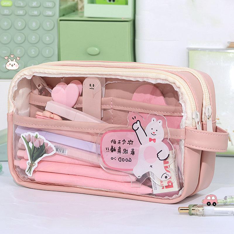 Students Stationery Pencil Bag Large Capacity Simple Transparent Pen Pouch for Girls Children Student Supplies