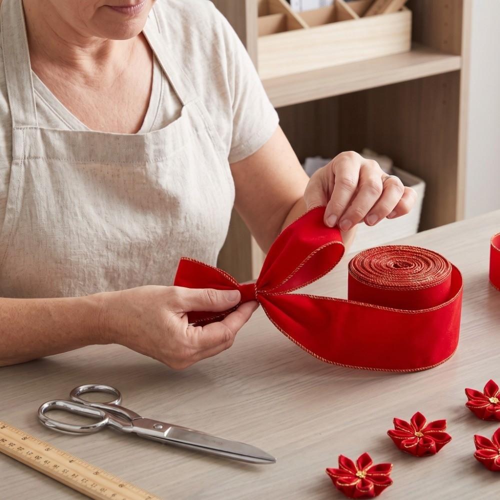 6cm Breites Weihnachtsbaumband Rotes Beflocktes Geschenkband Beflocktes Band Feiertagsdekorationen