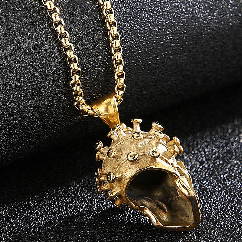 Collana Uomo Teschio Punk Gotico – Ciondolo In Acciaio Inox 316L (Nero/Armadio/Oro) Con Catena 50cm - Idea Regalo Con Sacchetto Di Velluto