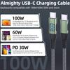 100W USB C To USB C Cable Type C PD 5A FastCharging for LED Display Nylon Braided Charger Cord for iPhone16 15 MacBook iPad
