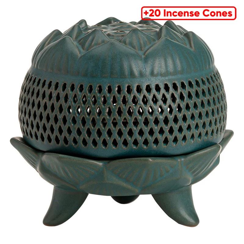 Lotus Incense Burner Ceramic, Sandalwood Household Use,Creative Aroma Burners,Tearoom and Yoga Room Desktop Decoration