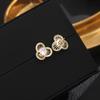 3 Petal Sweet Rhinestone Flower Studs for Women Imitation Pearl Crystal Zirconia Earrings Stylish Elegant Gold Gift Earrings,
