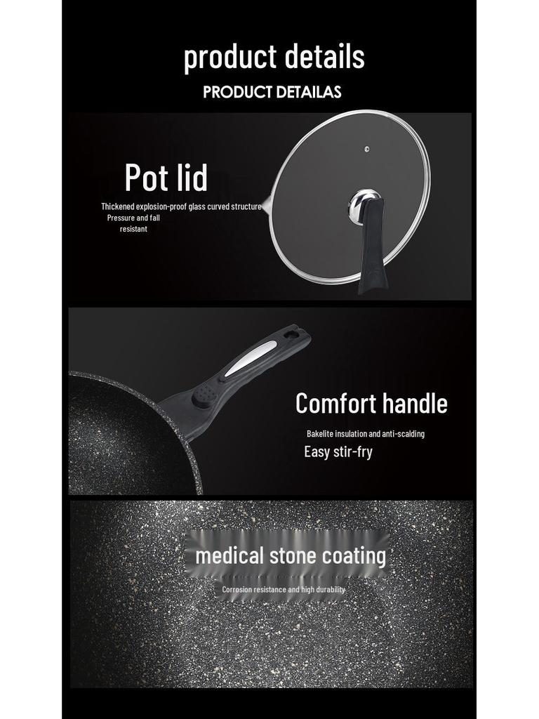 Premium Maifan Stone Non-Stick Wok, Low-Smoke, Flat-Bottom, Universal for Gas & Induction Cooktops, 32CM Stir-Fry Pan.