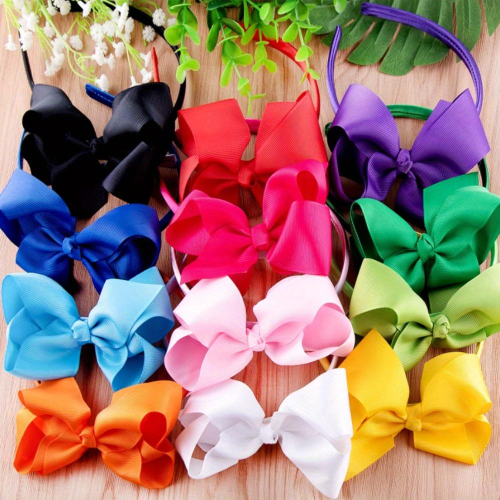 10Pcs/Pack Grosgrain Hair Bow Headbands For Girls Boutique Ribbon Bow Headbands For Children Premium Durable Quality