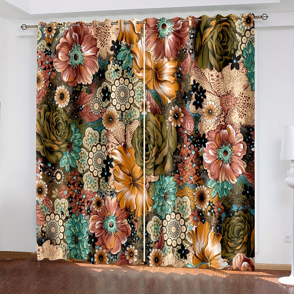 2pc Colorful Bohemian Curtain Rod Pocket Hook Mount Digital Printed Curtain Polyester Material For Living Room Kitchen Bedroom