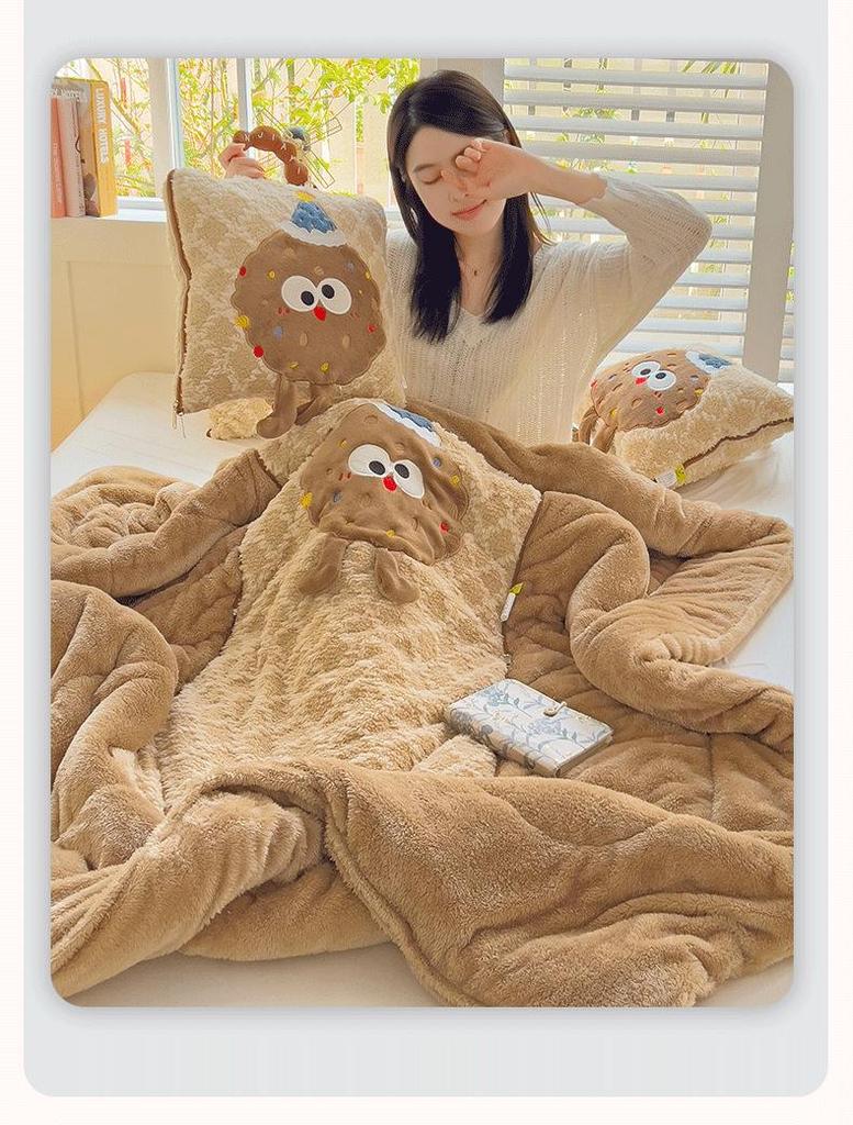 Winter Cartoon Kissen & Decke Kombi: Niedlich, Verdickt, Doppelte Verwendung für Auto oder Zuhause