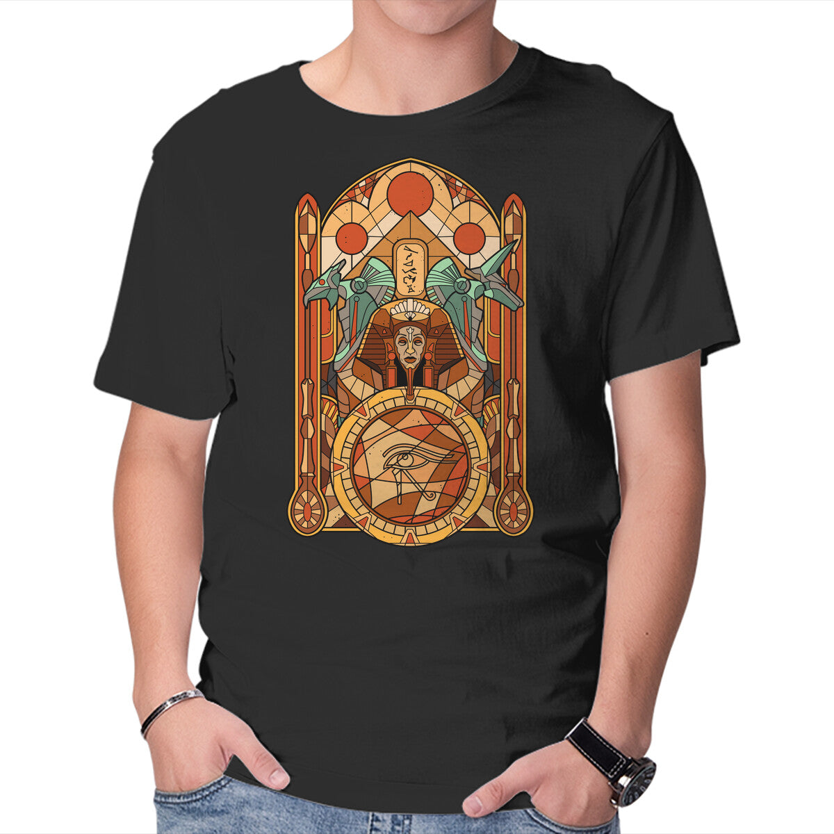 Unisex Crew Neck T-Shirt Stained Glass Gods Graphic Short Sleeve Casual Tee XXL