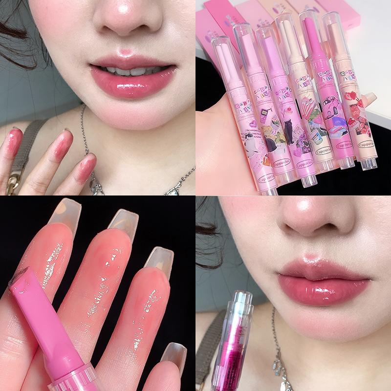 1PC Jelly Lipstick Pen Love Heart Lipstick Mirror Watergloss Lip Glaze Moisturizing Sexy Lip Plumper Waterproof Lips Makeup