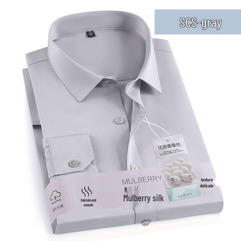 

Мужская немнущаяся рубашка из белого шелка тутового дерева с длинным рукавом 45 (185-195 lbs) светло-серый