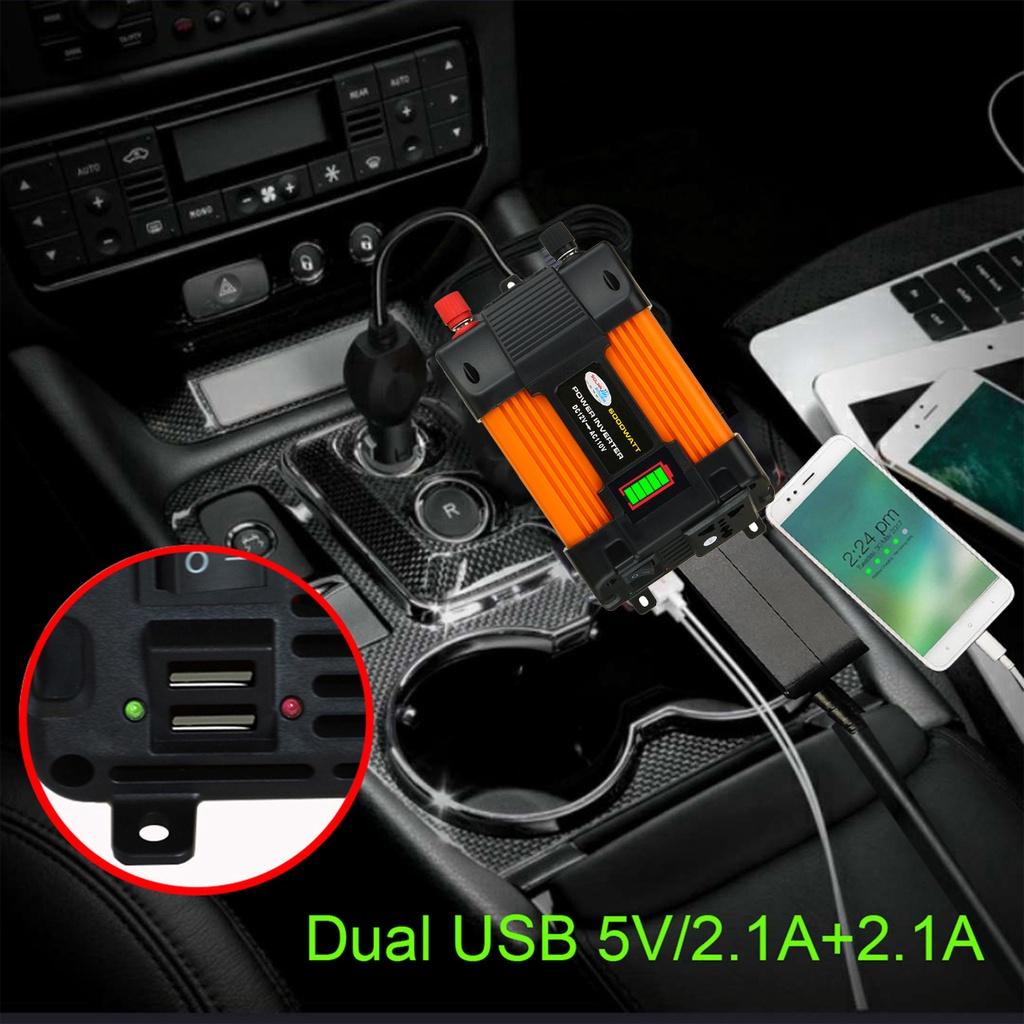 6000W DC 12V to AC 220V/110V Car Power Inverter Charger Converter Voltage Transformer LED Power Display 2 USB Universal Socket