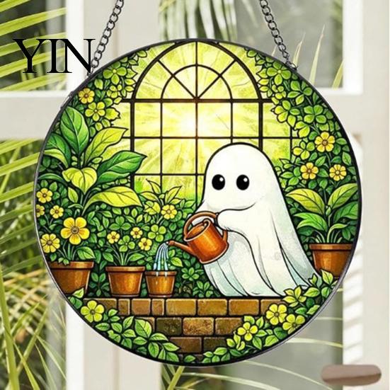 Christmas Gothic Theme Ornament Retro Halloween Pendant, Ghost/Bat/Spider Web/Pumpkin Head Print, Hand Painted Ghost Disc Vintage Acrylic Hanging for