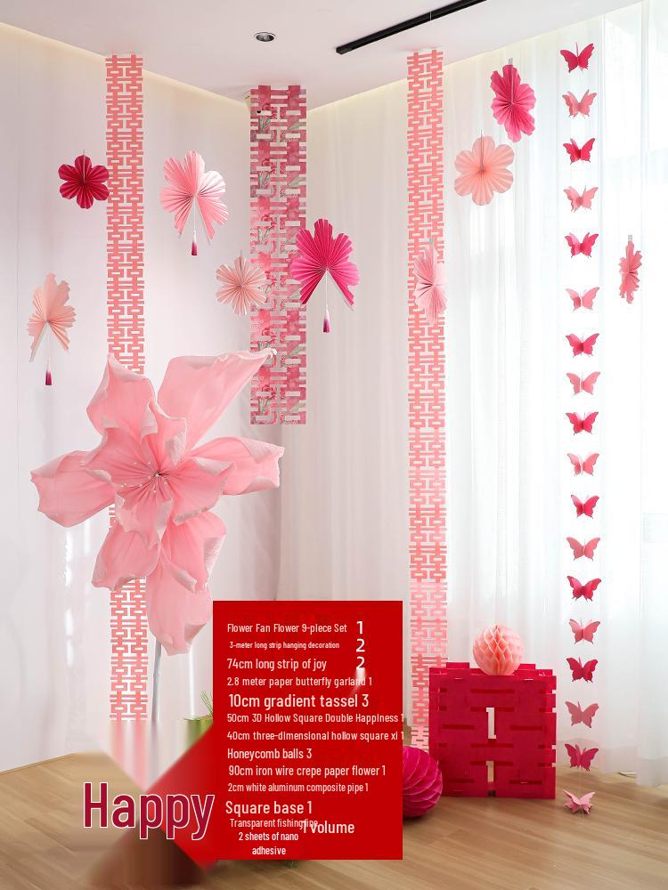 Double Happiness Wedding Room Decor Set: Non-Woven Fabric Papercut for Bride and Groom's Bedroom or Hotel.