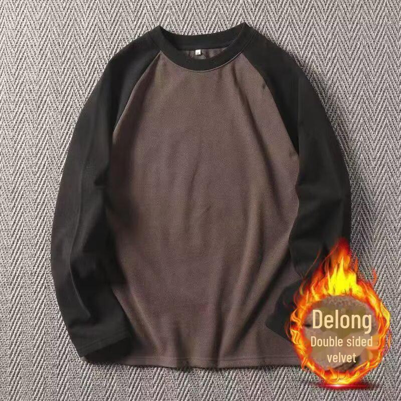 Pánský zimní pulovr s raglánovými rukávy z německého sametu - Velká velikost, Hřejivé tričko s dlouhým rukávem a kulatým výstřihem