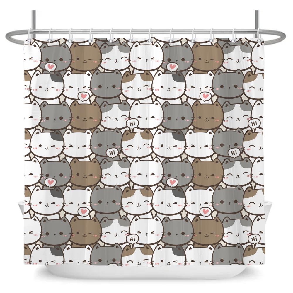 Cute Little Animal Shower Curtain Baby Room Decor Waterproof Kawaii Shower Curtain Bathtub Curtain Bathroom Textured With Hooks