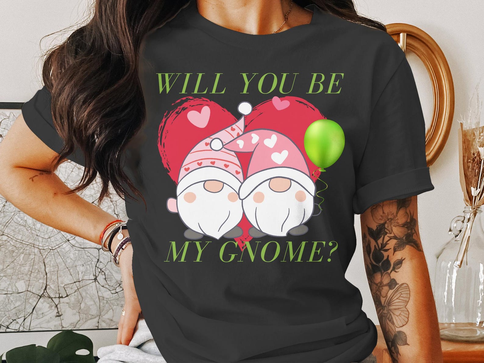 Cute Gnome Couple Valentine s Day T-Shirt, Will You Be My Gnome Shirt, Adorable Valentine s Gift for Her, Romantic Love Tees 3XL