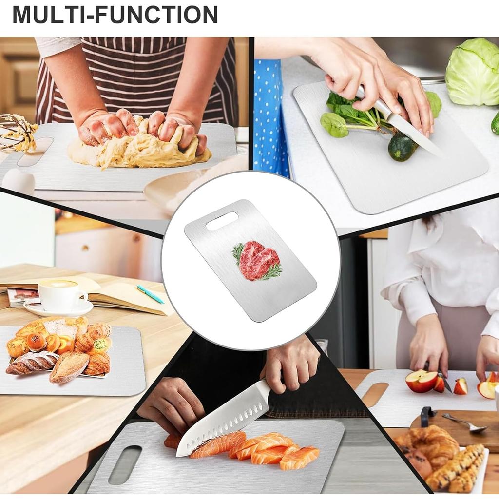 Upgrade Double Sided Stainless Steel Cutting Board for Kitchen Non Stick Meat Chopping Boards for Vegetables Fruits Cheese
