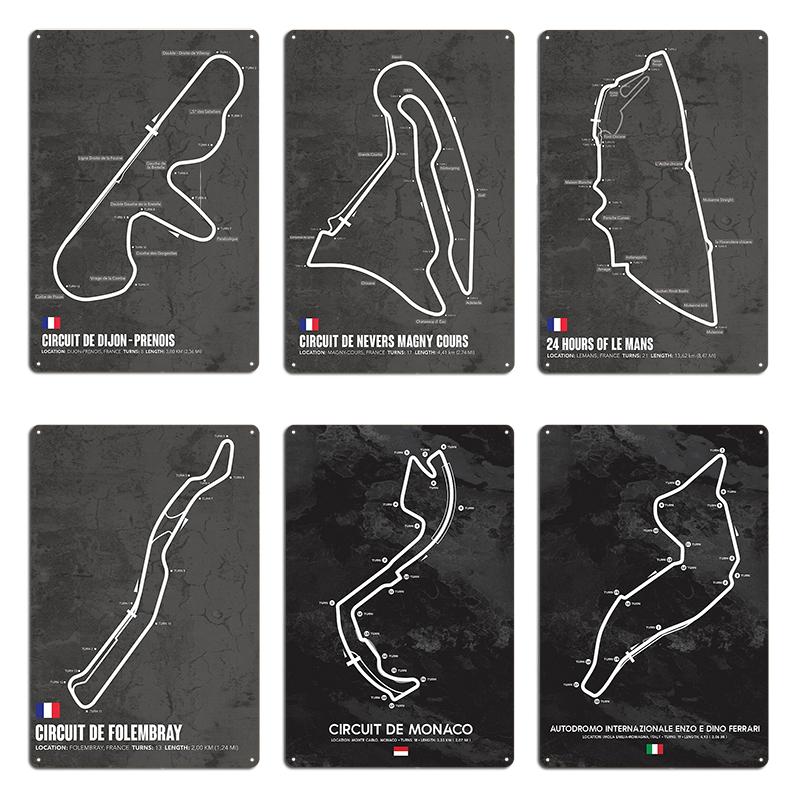 Circuit de Dijon Prenois Magny Cours Racetrack Map Metal Plaque Poster Plates Classic Designing Printed Bar Tin Sign Poster