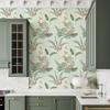 Light Green Botanical Birds Wallpaper Peel and Stick Waterproof Fresh Decor for Living Room Chic Leaves Bathroom Wallpaper