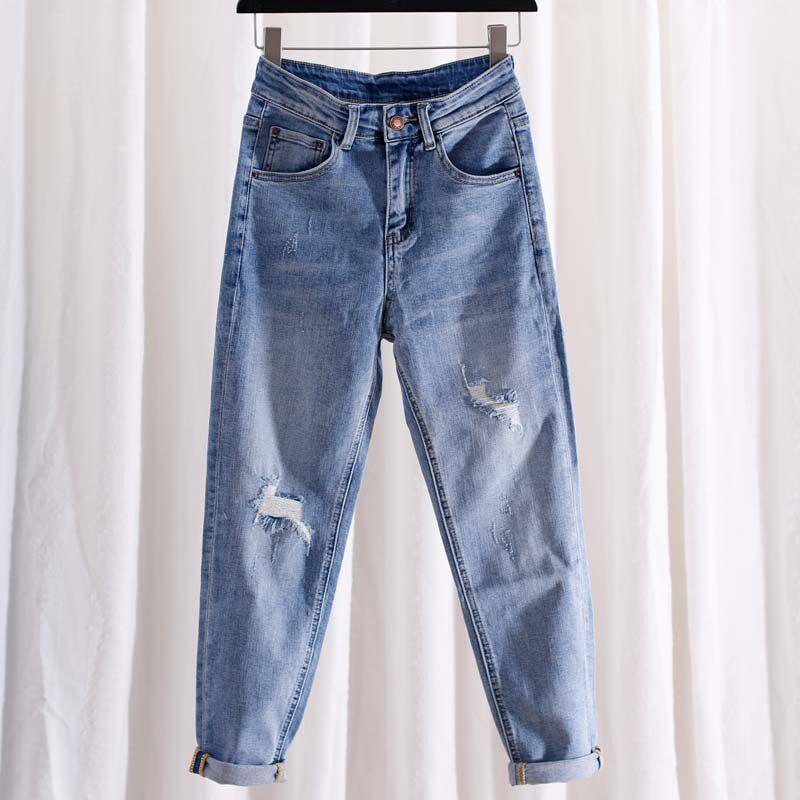 Unisex High-Waisted Korean Style Ripped Jeans: Slimming Nine-Point Harem and Small Leg Fit, 2026 Casual Fashion.
